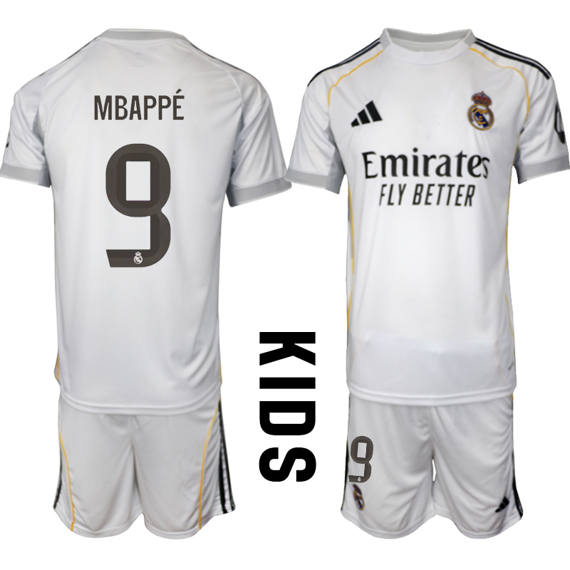 Youth 2025-2026 Club Real Madrid home white #9 Soccer Jersey  01